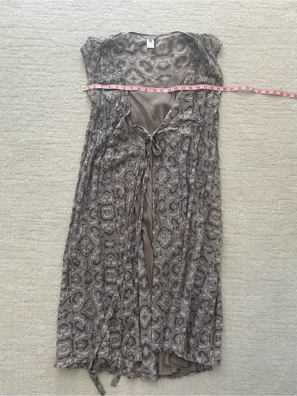 Vintage Jigsaw Gray 2-Piece Dress Textured Duster Front Tie 100% Silk Slip 10 - Picture 5 of 10